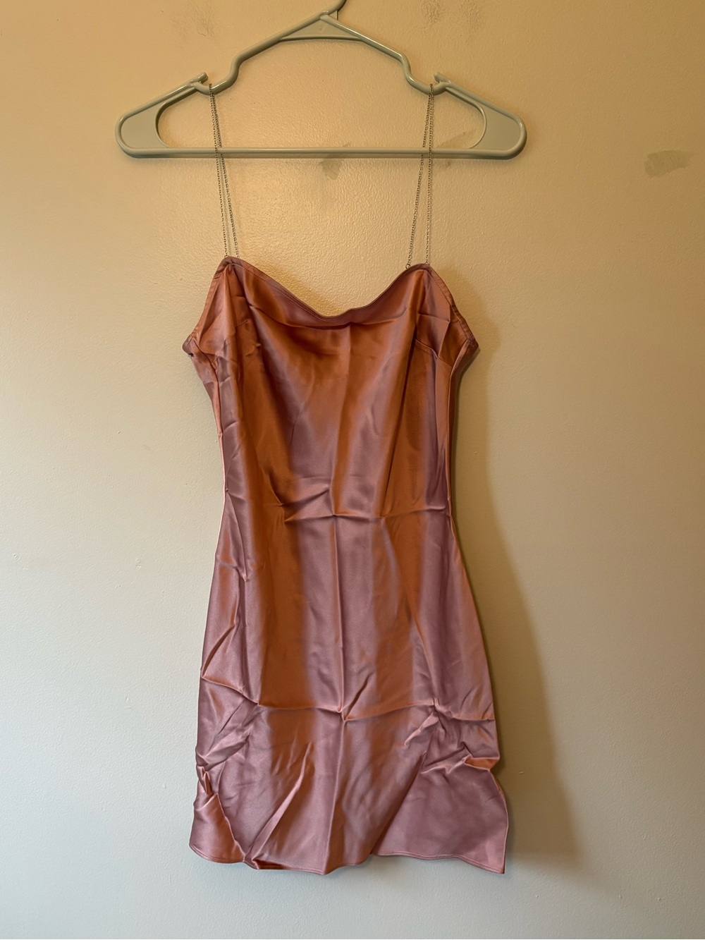 Fleur du Mal Rose Satin Silk Mini Dress with Chain Straps, Size XS Women’s